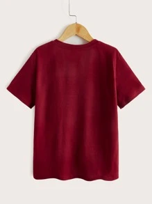 SHEIN Boys Letter Graphic Button Detail Tee - Burgundy - View 2