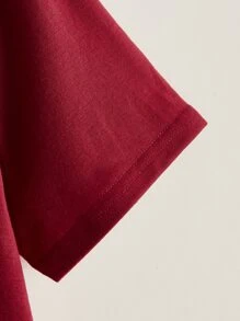 SHEIN Boys Letter Graphic Button Detail Tee - Burgundy - View 3