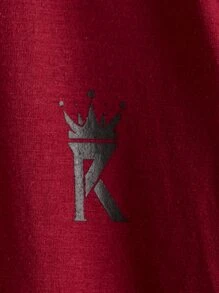 SHEIN Boys Letter Graphic Button Detail Tee - Burgundy - View 4