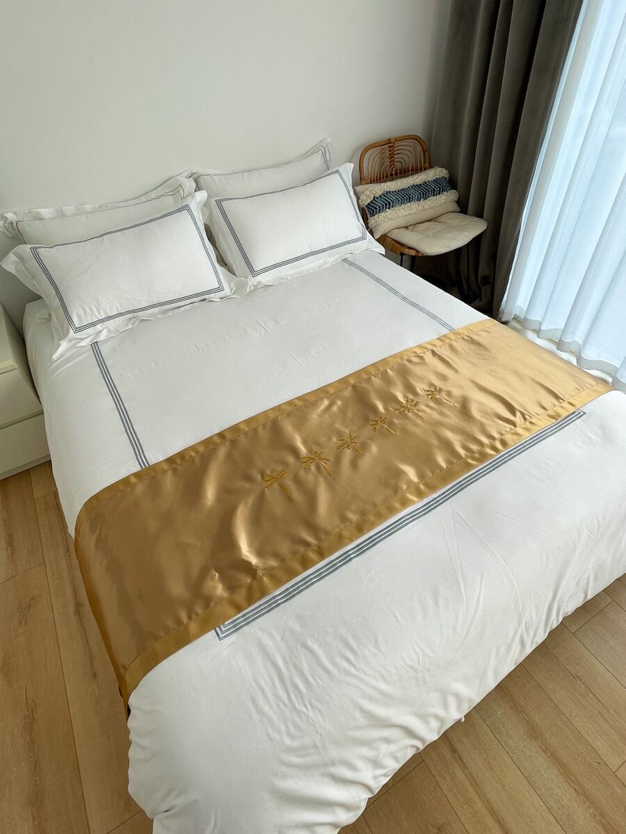 Người chạy giường satin thêu cây - Vàng - Xem 1