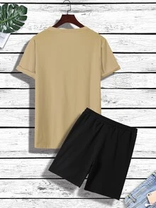 Manfinity Hypemode Men Bear Print Tee & Drawstring Waist Shorts - Multicolor - View 2