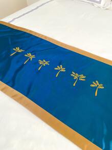 Người chạy giường satin thêu cây - Xanh đậm - Xem 2