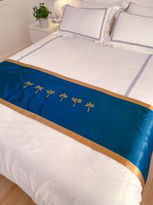 Người chạy giường satin thêu cây - Xanh đậm - Xem 1