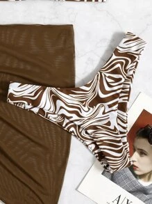 SHEIN Swim Summer Beach 3packs Fluid Pattern V Wired Bikini & Beach Skirt - Multicolor - View 3