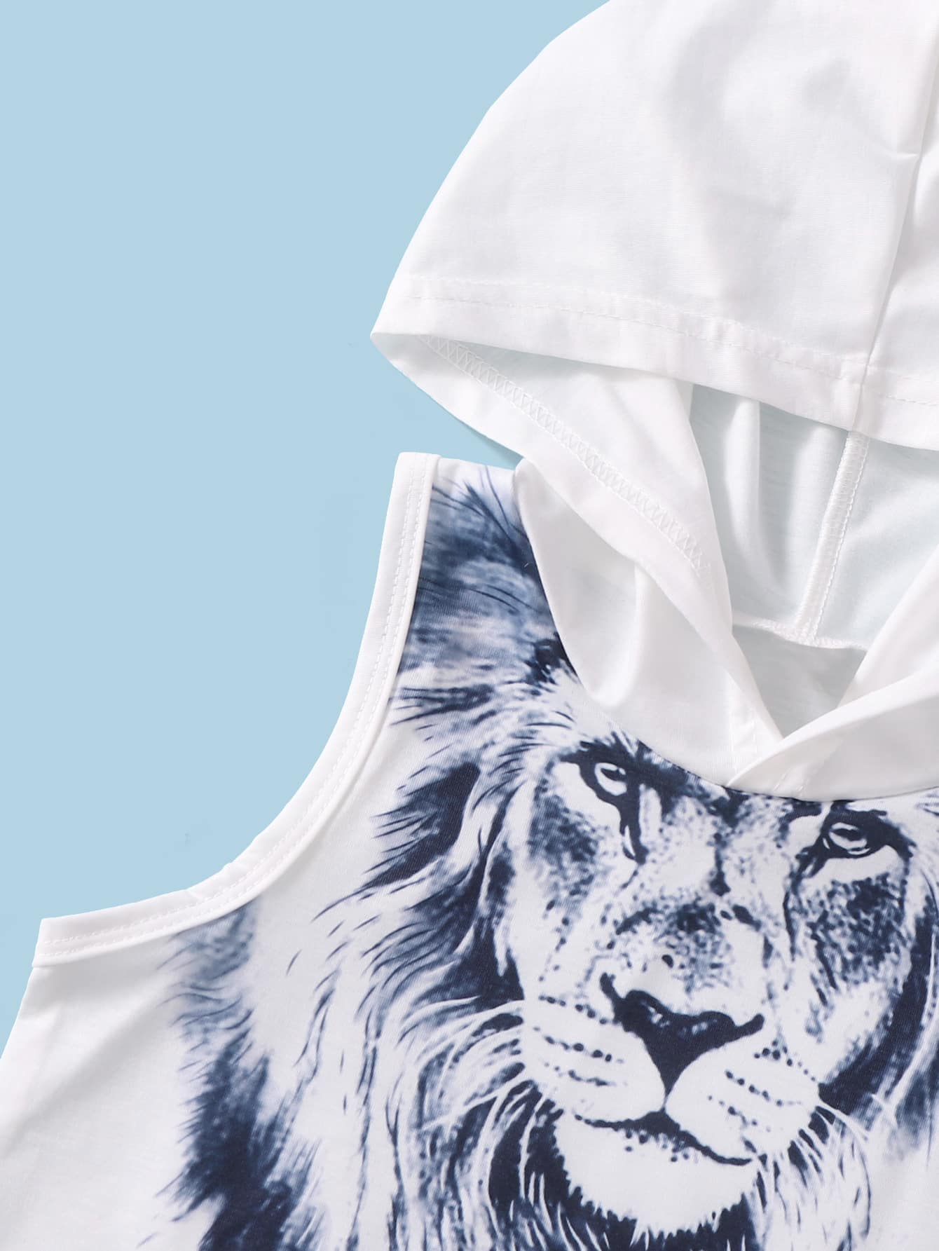 Young Boy 3D Lion Print Hooded Tank & Slant Pocket Shorts