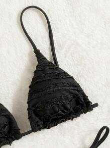 Swim SXY Summer Beach Lettuce Trim Detail Triangle Bikini - Black - View 6