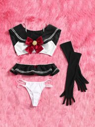 Anime 4packs Bow Decor School Costume Set Lingerie