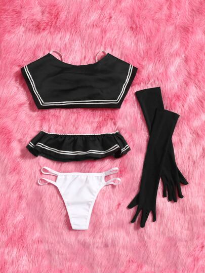 Anime 4packs Bow Decor School Costume Set Lingerie