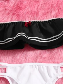 ROMWE Anime 4packs Bow Decor School Costume Set Lingerie - Multicolor - View 4