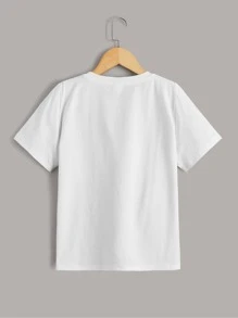 SHEIN 男孩字母圖案小圓領T恤 - 白色 - 查看 2