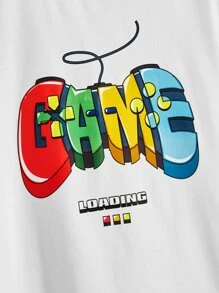 SHEIN 男孩字母圖案小圓領T恤 - 白色 - 查看 3