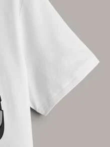 SHEIN 男孩字母圖案小圓領T恤 - 白色 - 查看 4