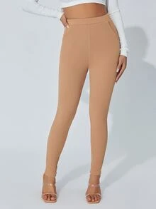 SHEIN PETITE 斜口袋緊身褲 - 駝色 - 查看 4