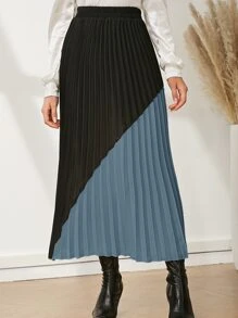 Modelyn Colour Block Pleated Elastic Waist Skirt - Multicolor - View 4