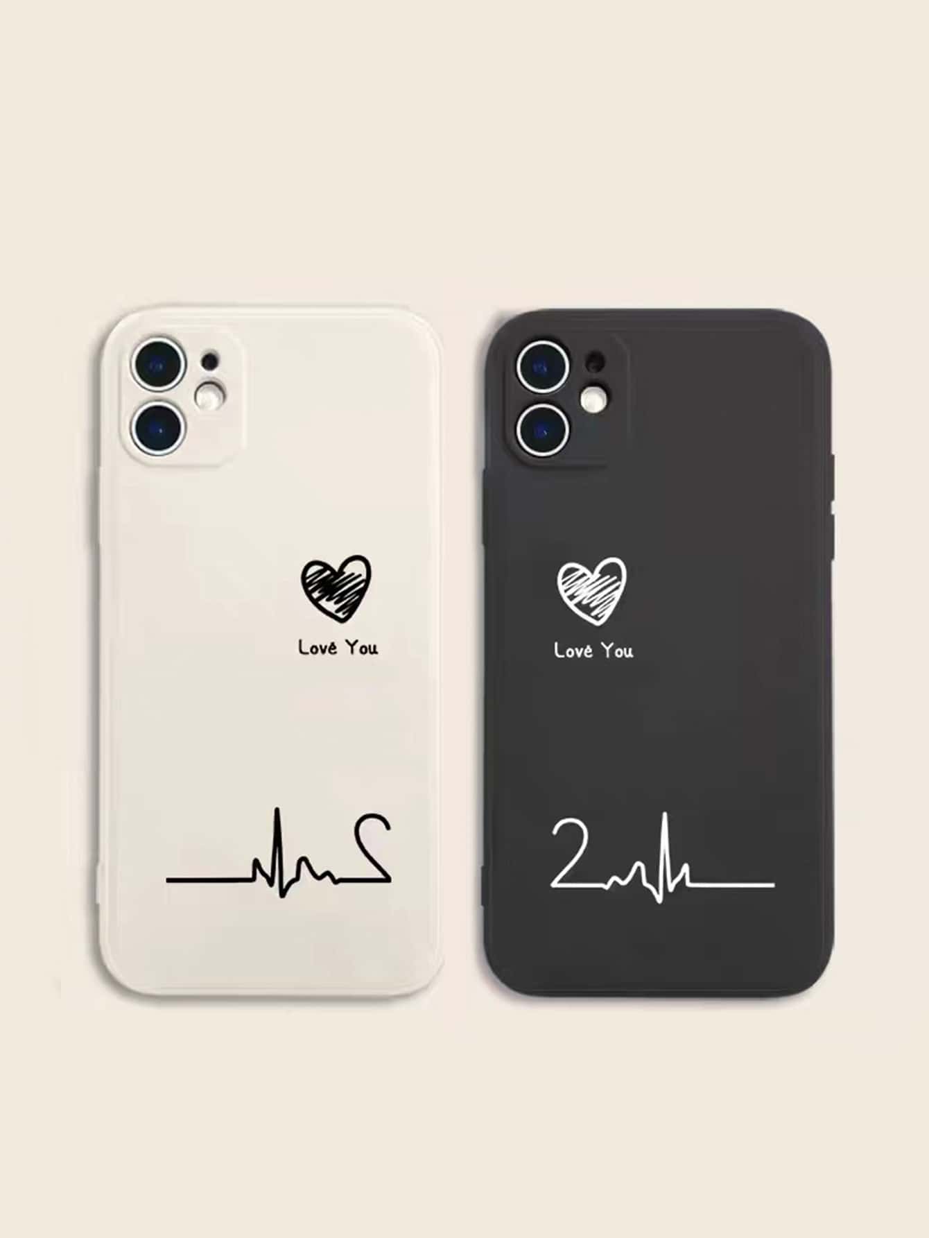 2pcs Heart Pattern Phone Case, Couple Phone Cases Compatible With IPhone15/15Plus/15Pro/15Promax,International Version, Not The Domestic Version - Multicolor - View 1