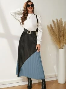 Modelyn Colour Block Pleated Elastic Waist Skirt - Multicolor - View 5