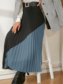 Modelyn Colour Block Pleated Elastic Waist Skirt - Multicolor - View 6