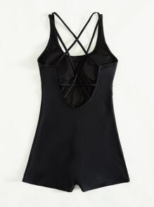 Swim SPRTY Summer Beach Solid One Piece Swimsuit - Black - View 7