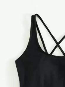 Swim SPRTY Summer Beach Solid One Piece Swimsuit - Black - View 4