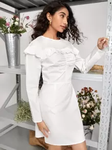 SHEIN Unity فستان مقلم بكشكش طية صدر