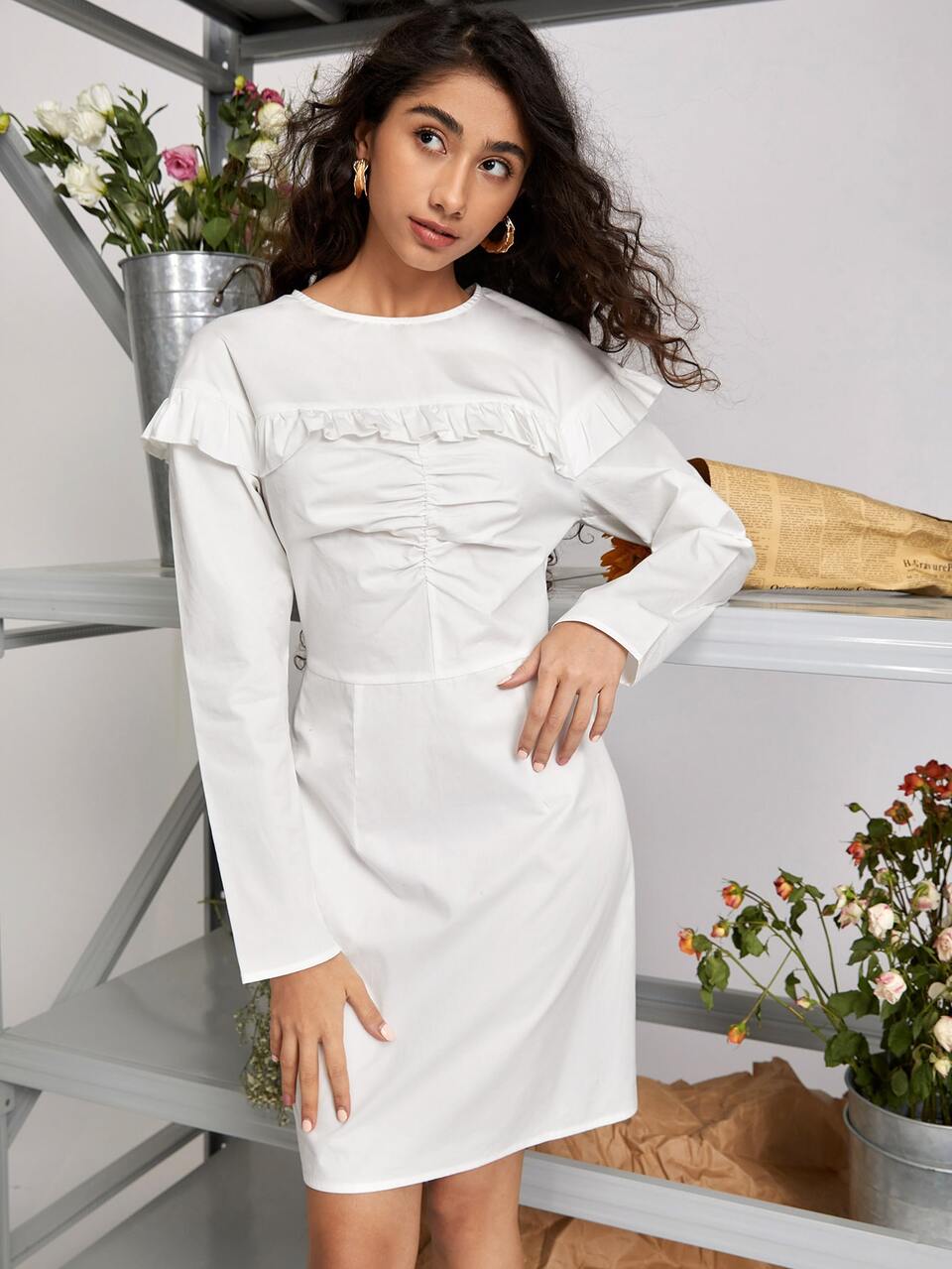 Ruffle Trim Ruched Bust Dress