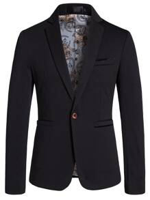 Manfinity Hombres Blazer con botón con doble bolsillo - Negro - Ver 1