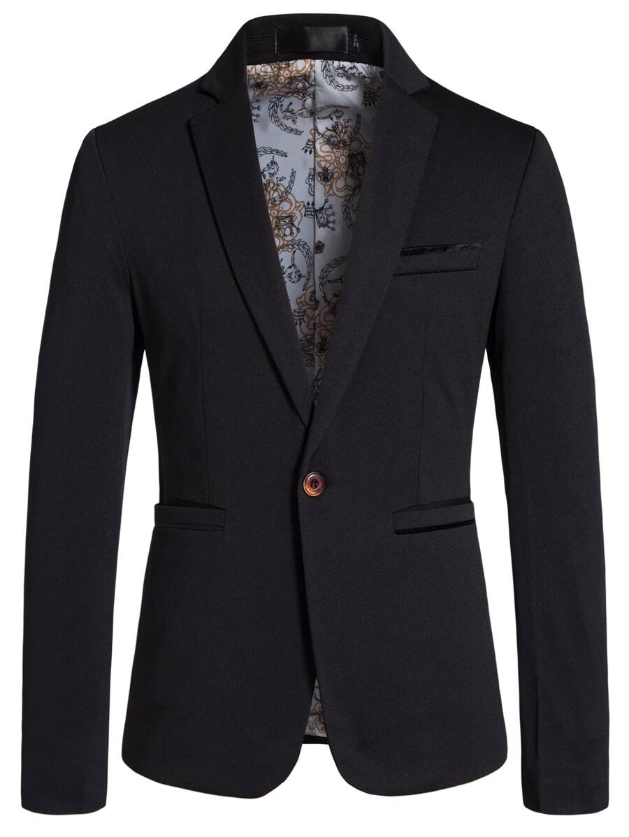 Manfinity Hombres Blazer con botón con doble bolsillo - Negro - Ver 1
