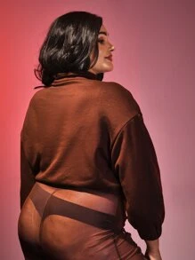 SHEIN Unity Plus Letter Graphic High Neck Drop Shoulder Sweatshirt - Rust Brown - View 2