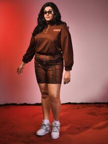 SHEIN Unity Plus Letter Graphic High Neck Drop Shoulder Sweatshirt - Rust Brown - View 4
