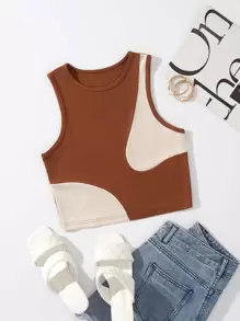 SHEIN Qutie 大碼撞色背心上衣 - 彩色 - 查看 1