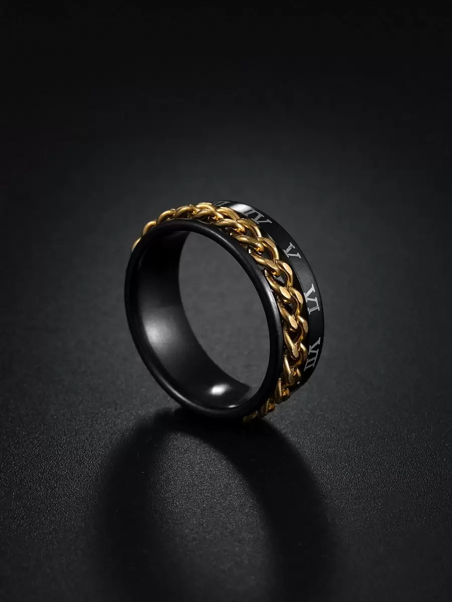 時尚流行男士羅馬數字細節戒指不銹鋼珠寶禮物和時尚外觀 - 彩色 - 查看 1