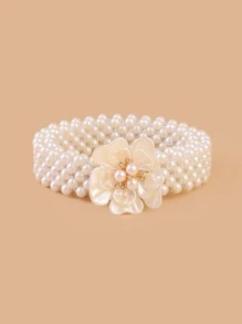 Flower Detail Faux Pearl Belt Elegant Summer, School