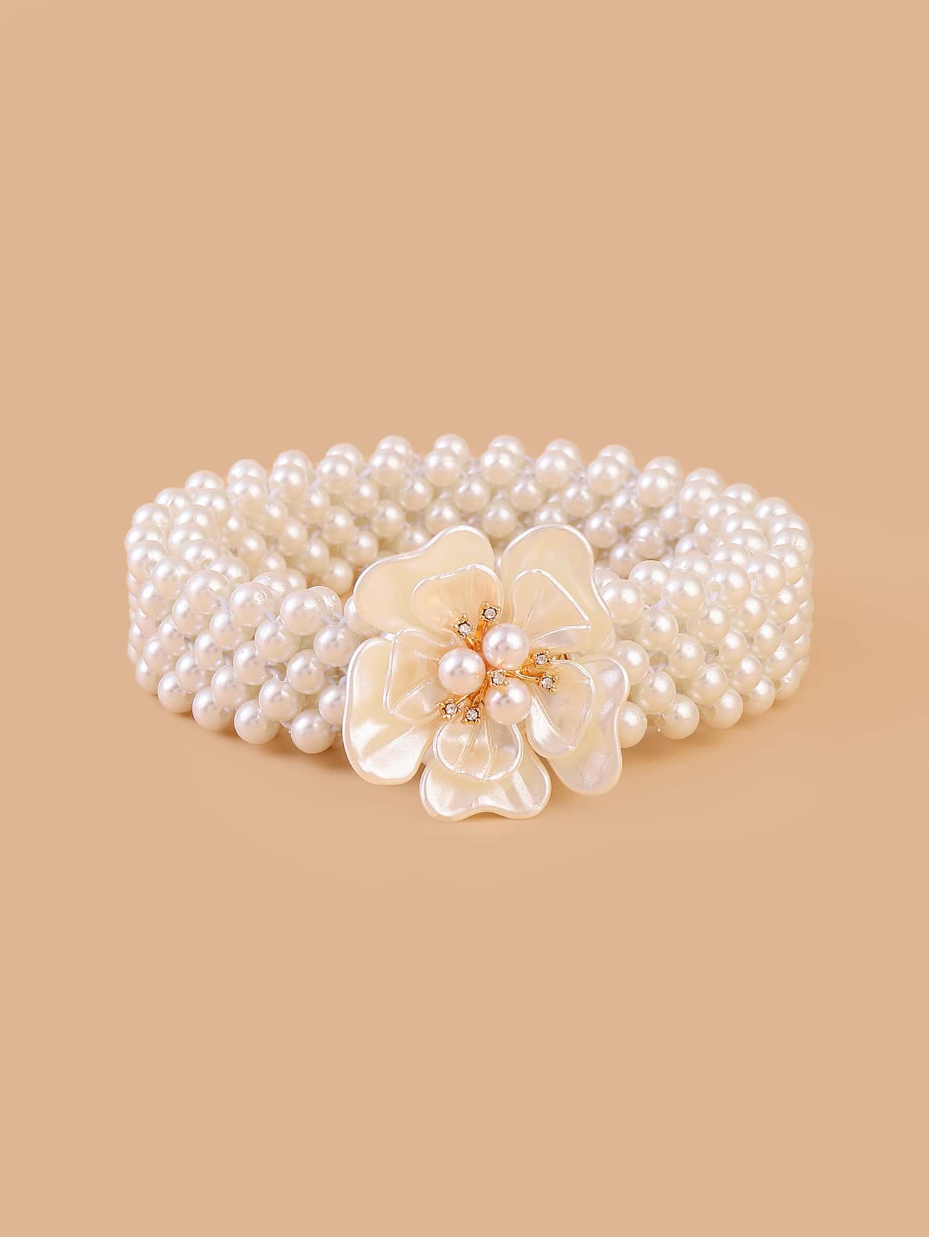 Flower Detail Faux Pearl Belt Elegant Summer, School