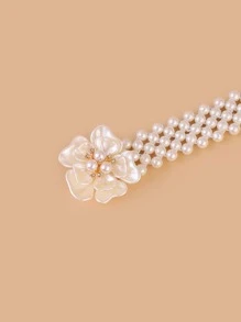 Flower Detail Faux Pearl Belt Elegant Summer, School