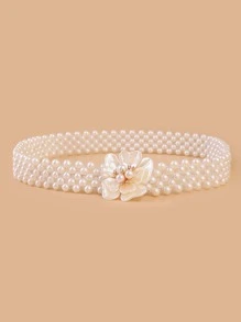 Flower Detail Faux Pearl Belt Elegant Summer, School