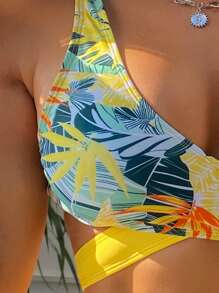 Swim Vcay Plant Print Wrap Bikini For Summer Beach - Yellow - View 6