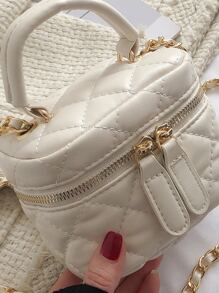 CONTAINEVERY Mini Quilted Chain Bucket Bag - White - View 3
