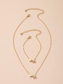 心和字母墜飾項鍊和手環 - 金黃色 - 查看 2