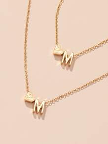 心和字母墜飾項鍊和手環 - 金黃色 - 查看 3