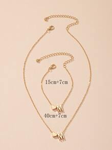 心和字母墜飾項鍊和手環 - 金黃色 - 查看 4