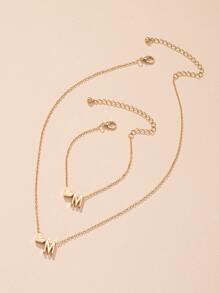 心和字母墜飾項鍊和手環 - 金黃色 - 查看 5