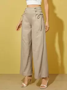 SHEIN Essnce Pantalones de pierna ancha de talle alto con cordón
