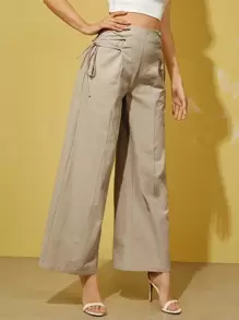 SHEIN Essnce Pantalones de pierna ancha de talle alto con cordón