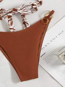 Bikini liền mạch họa tiết dạng vòng - màu nâu - Xem 6