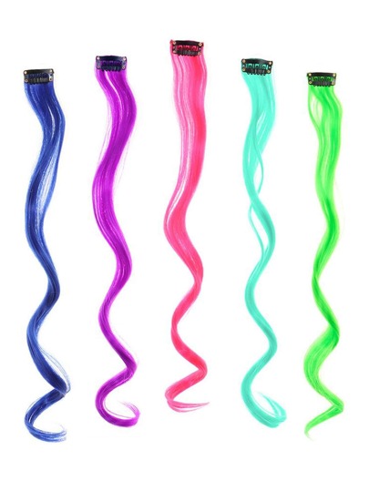 وصلة شعر طويل مجعد لألياف الاصطناعية 5 قطع