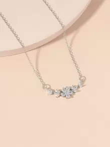 1件立方氧化锆花叶心形蛇形吊坠项链，黄金首饰，伴娘礼物，送给她的礼物 - 銀色 - 查看 3