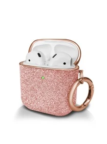 Capa Compatível com AirPods 1/2 e AirPods Pro, com Decoração de Strass Maçã Rosa e Brilho