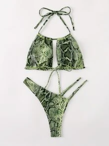 SHEIN Swim 2025 Beach Vacation Snakeskin Print Bikini scobit, Random Print Summer