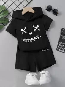 SHEIN Bộ thời trang bé trai Hoạt hình Giải trí - màu đen - Xem 1