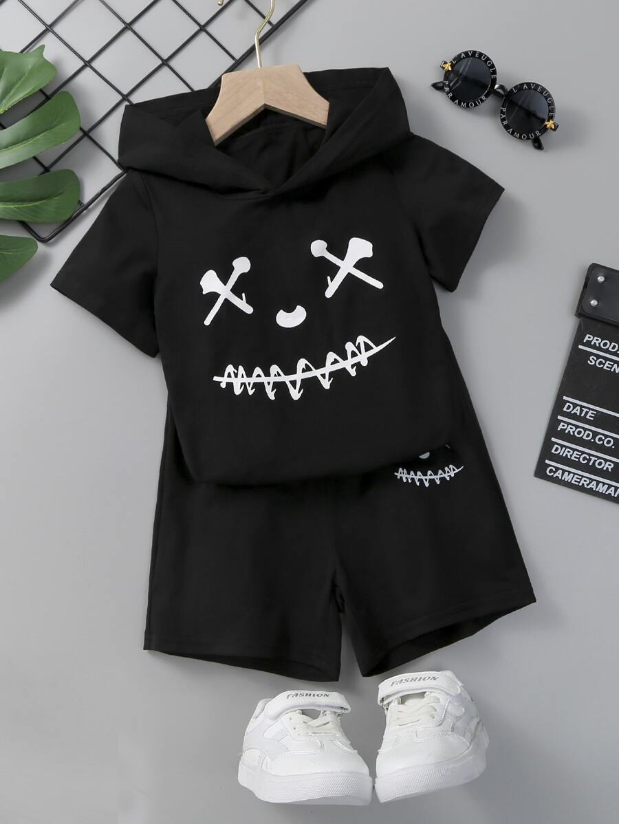 SHEIN Bộ thời trang bé trai Hoạt hình Giải trí - màu đen - Xem 1